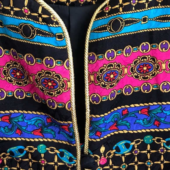 ADRIANNA PAPELL Safe Silk Evening Jacket Blazer Button Front Gold Detail Size 10 - Picture 3 of 16